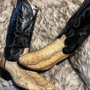 Dan Post Two-Tone Black & Tan Exotic Snake Western Boots Sz 9 D